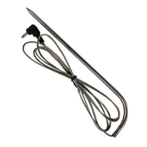 A stainless steel meat probe with a cable, typically used for cooking thermometer purposes.