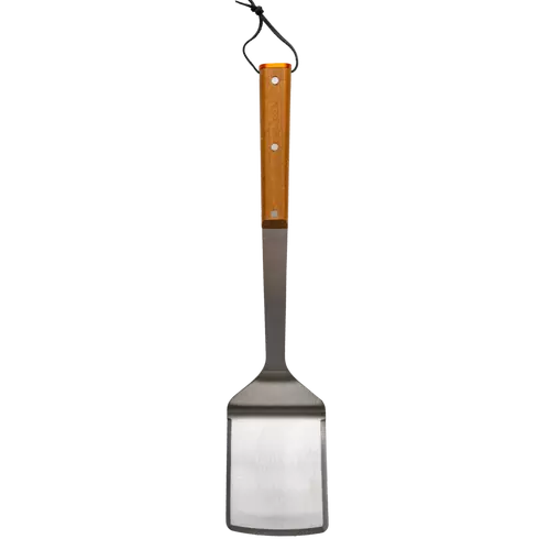 flat spatula with a metal shaft and wooden handle