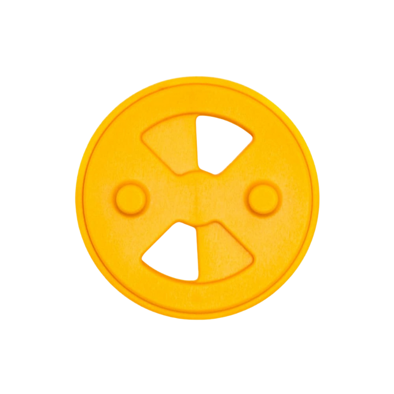 Yellow, plastic disk to restrict airflow