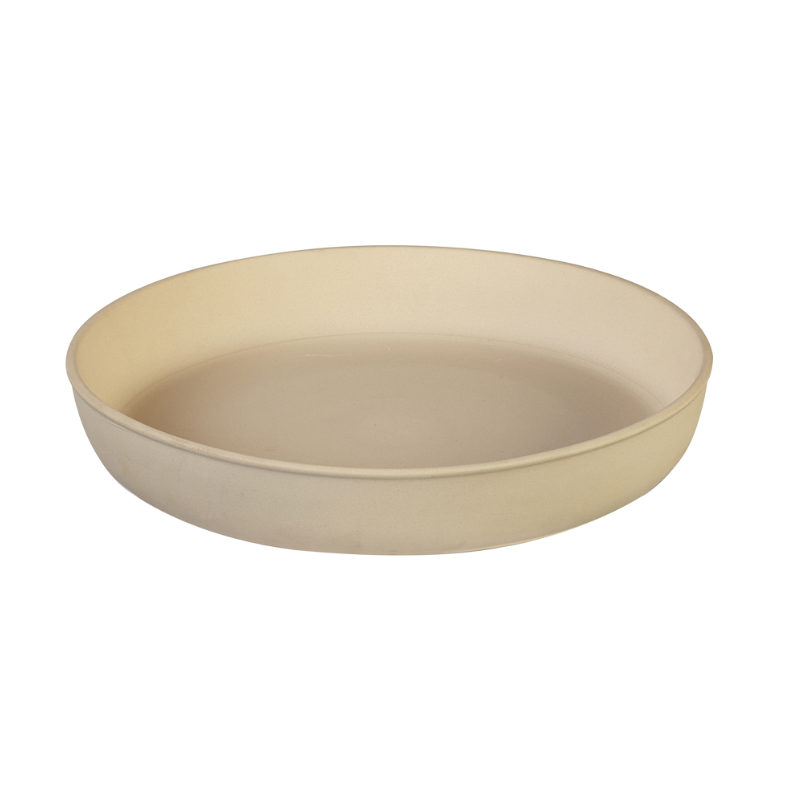 Circular ceramic raised dish for Chicago style pizza