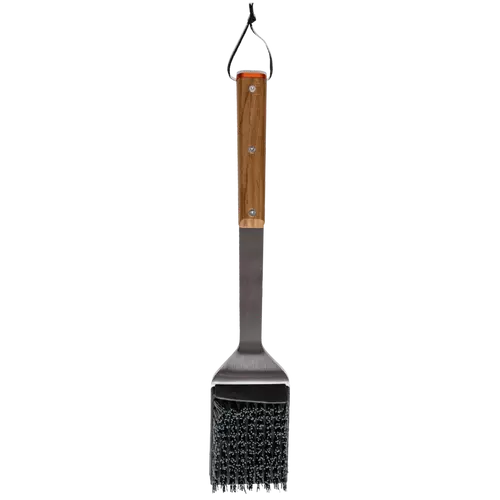 Nylon bristle brush attached to a metal shaft with a wooden handle