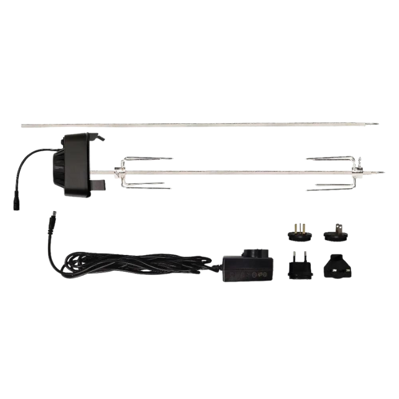 Spinning metal rod assembly for gravity grills to add a rotisserie option