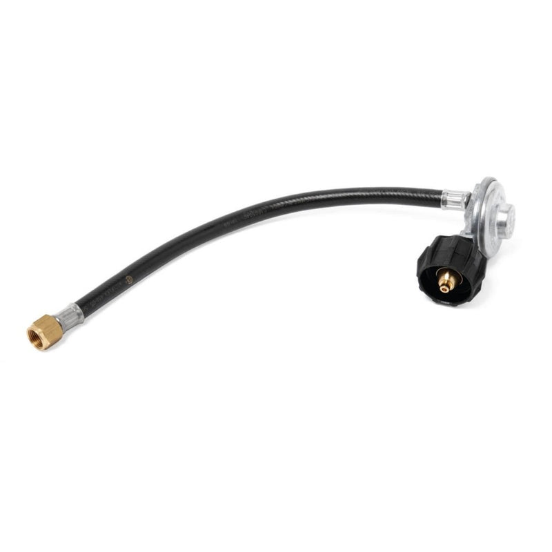 Fuel hose with black rubber and metal connectors on a white background