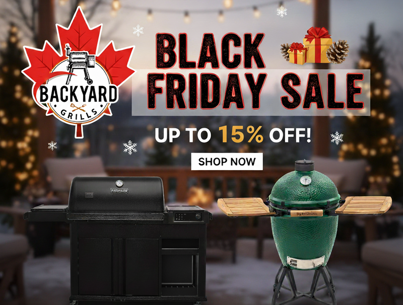Black Friday sale advertisement for Backyard Grills with two grills in an outdoor setting.