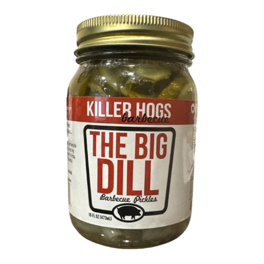 Jar of Killer Hogs The Big Dill Barbecue Pickles on a white background