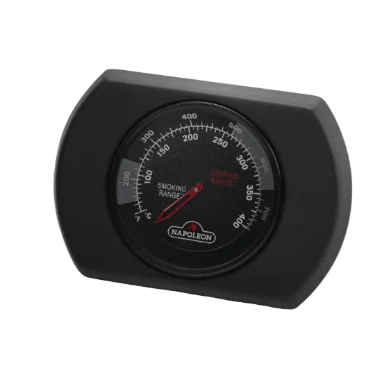 Black Napoleon grill temperature gauge on a white background