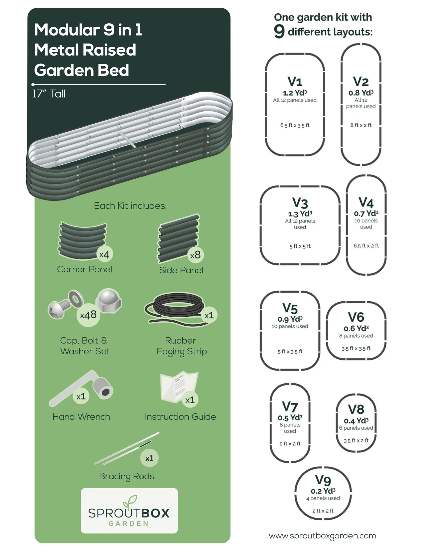 SproutBox Garden 17” Tall Modular 9 in 1 Metal Raised Garden Bed Kit