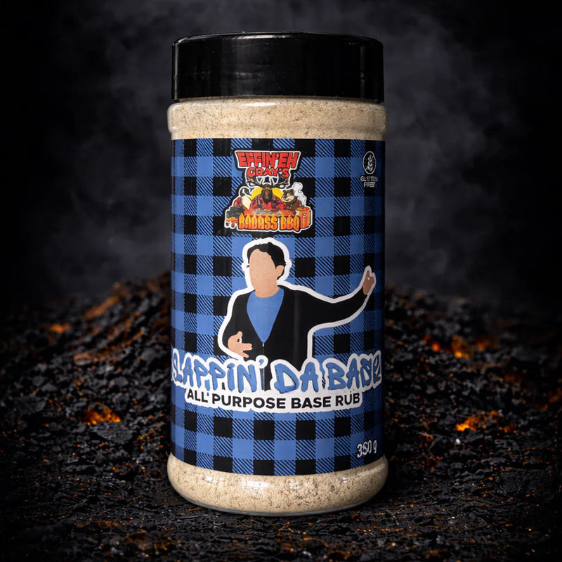 Container of Laffini Dababa all-purpose base rub on a dark background