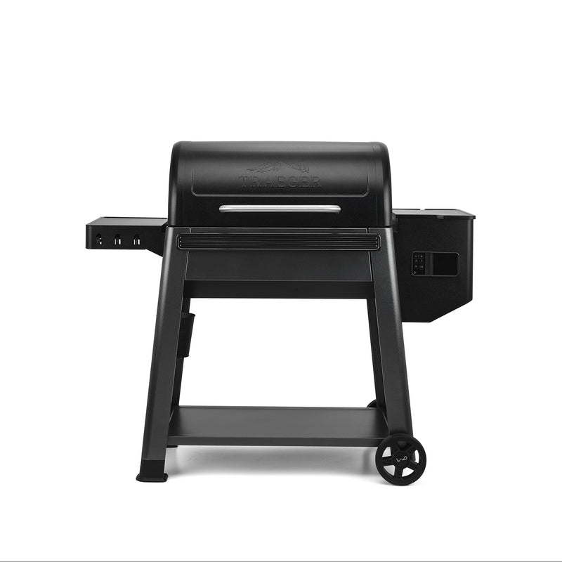 Black portable grill on a white background