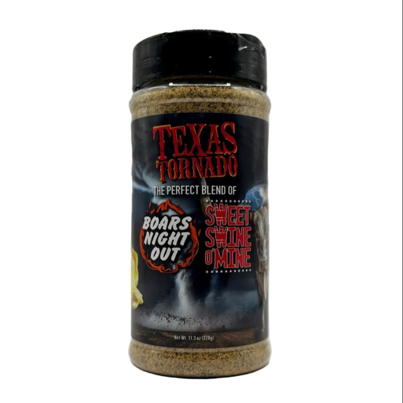 Texas Tornado seasoning jar on a white background