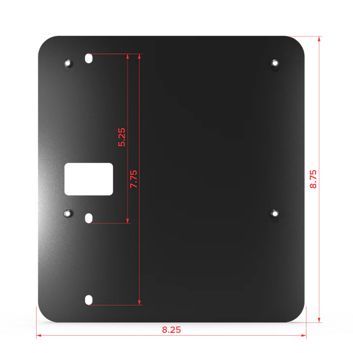 Black metal plate with dimensions marked on a white background