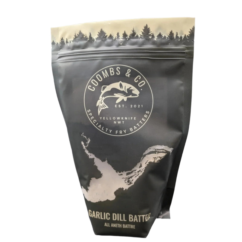 black bag of fish batter with a coombs and co logo