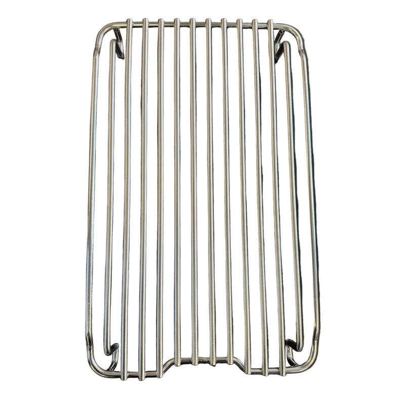 Metal cooling rack on a white surface