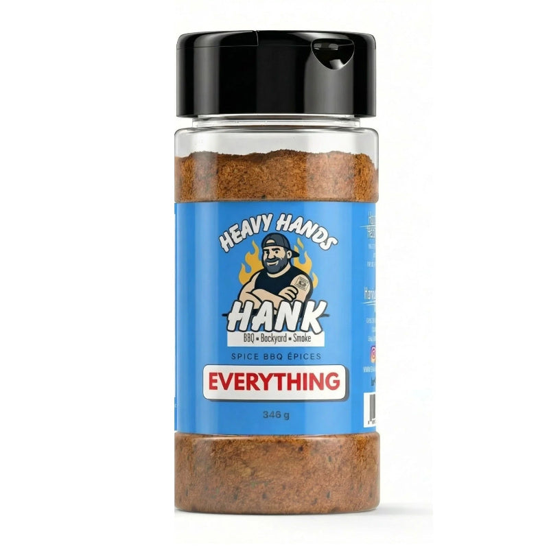 Heavy Hands Hank everything rub on a white background