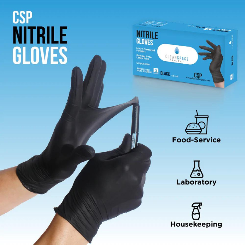 Clean Space Project Disposable Black Nitrile Gloves