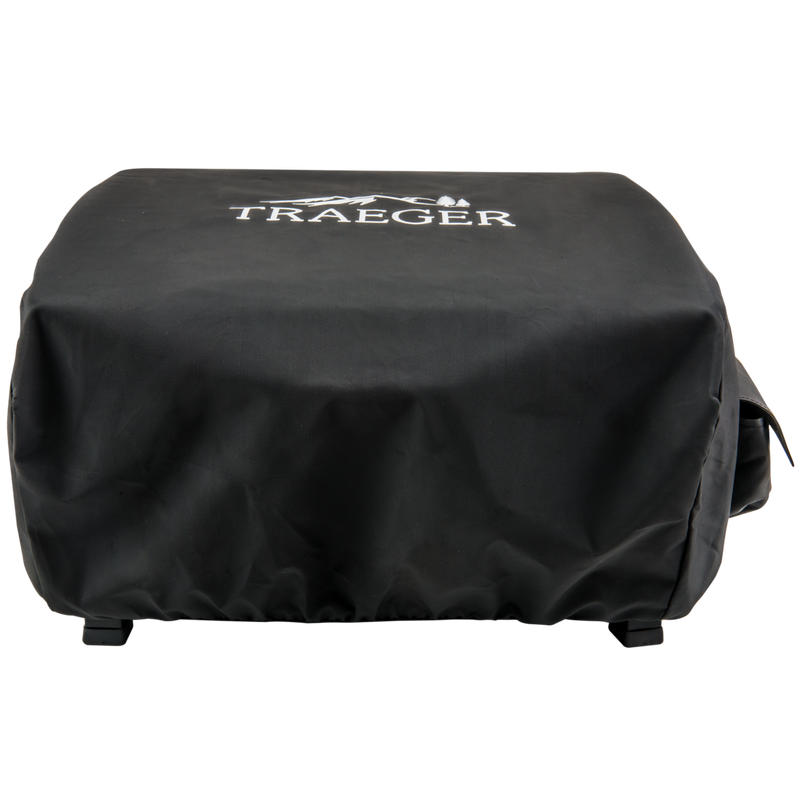 Black fabric cover that encases the entire grill