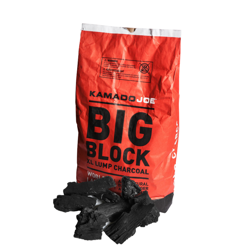 Red paper bag of KJ Big Block Charcoal