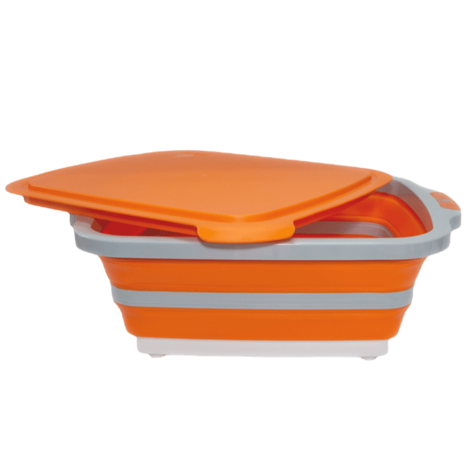Orange rubber and grey plastic bin with orange plastic lid
