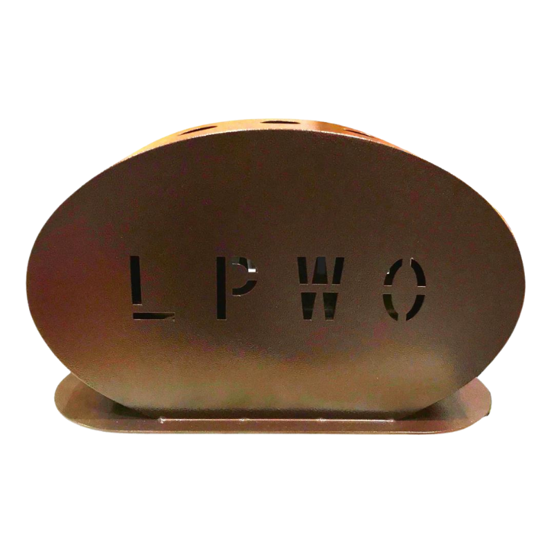 Merlot oval shaped stand holder for the accessory kit. LPWO is hole punched through the front